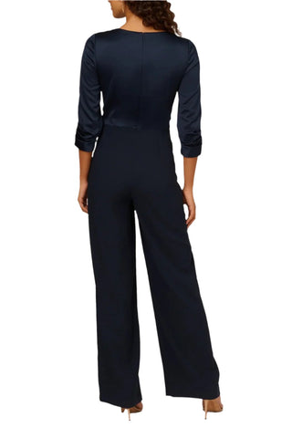 Adrianna Papell Belted Wide Leg Satin Crepe Jumpsuit - NAVY - BACK