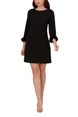 Adrianna Papel Ruffle Cuff Crepe Cocktail Dress - BLACK - Front 