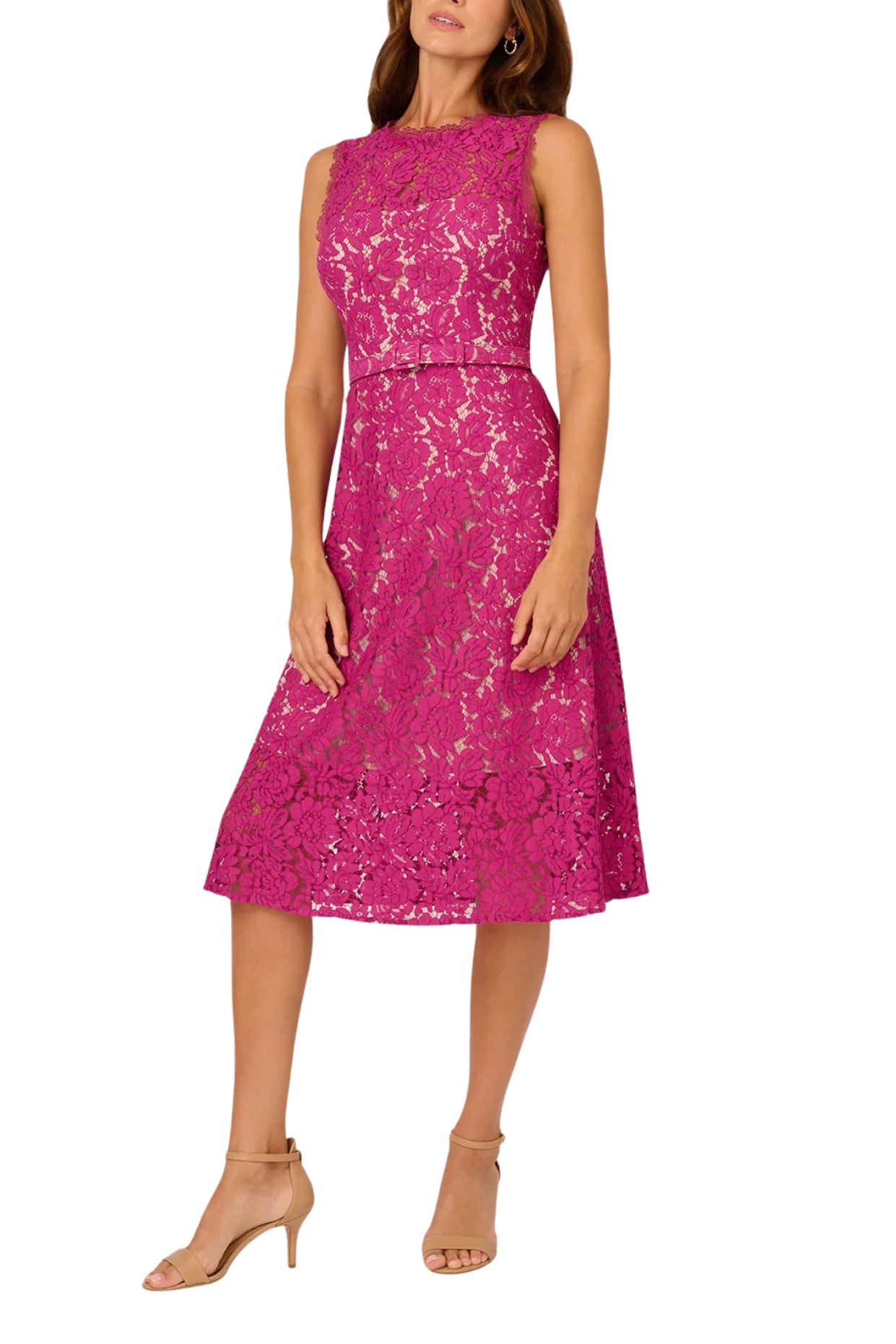 Adrianna Papell Lace Round Neckline Sleeveless Back Zipper Closure Fit Curated Brands Adrianna Papell Lace Round Neckline Sleeveless Back Zipper Closure Fit Curated Brands