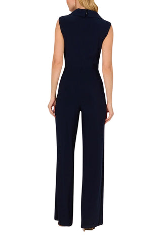 Adrianna Papell Sleeveless Shawl Neck Jersey Wide Leg Jumpsuit - Midnight - Back