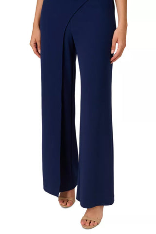 Adrianna Papell Pearl Trim Tulip-Sleeve Draped Jumpsuit - NAVY SATEEN - Bottom view