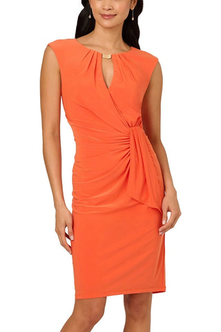 Adrianna Papell Papaya Round Neckline Keyhole Cutout Sleeveless Zipper Closure Above-the-Knee Ruched Bodice Sheath Dress