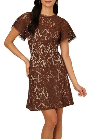 Adrianna Papell Illusion Neckline Wide Short Sleeves Define Fit Bodice Curated Brands Adrianna Papell Illusion Neckline Wide Short Sleeves Define Fit Bodice Curated Brands