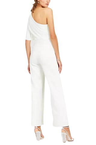 Adrianna Papell One-Shoulder Bodice Wide Leg Jumpsuit - Ivory - Back