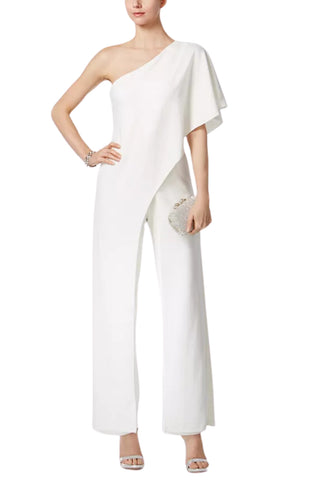 Adrianna Papell One-Shoulder Bodice Wide Leg Jumpsuit - Ivory - Front