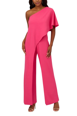 Adrianna Papell One-Shoulder Bodice Wide Leg Jumpsuit - Watermelon Bliss - Front