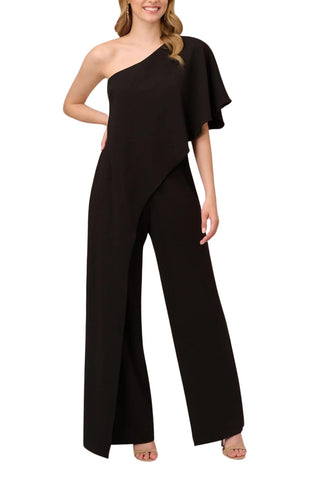 Adrianna Papell One-Shoulder Bodice Wide Leg Jumpsuit - Black - Front