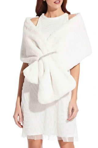 Adrianna Papell Faux Fur Wrap - Ivory - Front