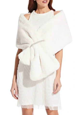 Adrianna Papell Faux Fur Wrap - IVORY - Front 