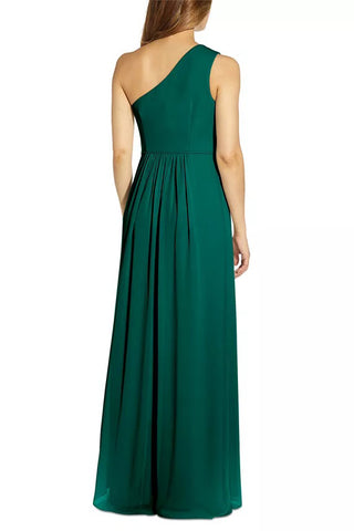 Adrianna Papell One-Shoulder Front Slit Chiffon Bodycon Gown - Hunter - Back