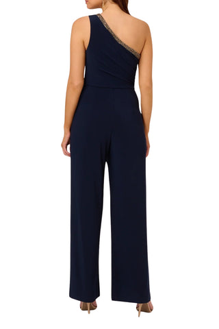 Adrianna Papell Beaded one-shoulder matte jersey jumpsuit