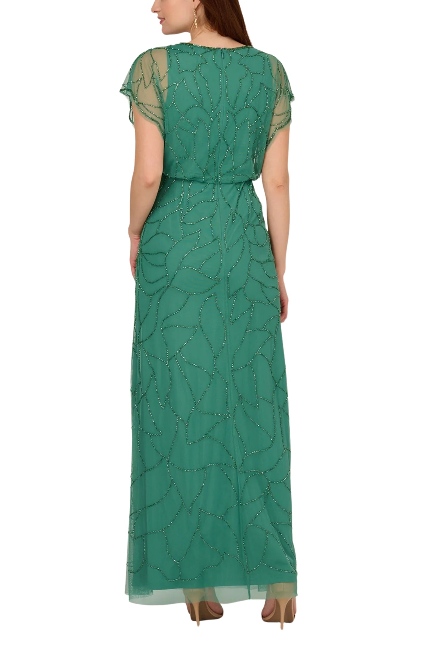 Adrianna Papell V-Neck Beaded Blouson Mermaid Gown with Short Sleeves (Plus Size) | Available at Curated Brands in Los Angeles Adrianna Papell V-Neck Beaded Blouson Mermaid Gown with Short Sleeves (Plus Size) | Available at Curated Brands in Los Angeles