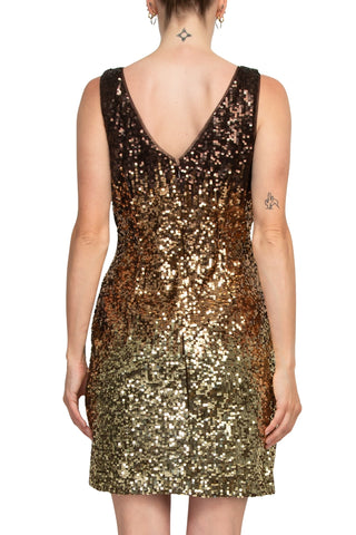 Adrianna Papell Ombre Boat Neck Sequin Sheath Dress - Chocolate - Back