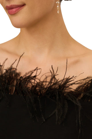 Adrianna Papell Off The Shoulder 3/4 Sleeve with Feather Accents