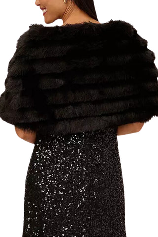 Adrianna Papell Stone Broach Faux Fur - Black - Back