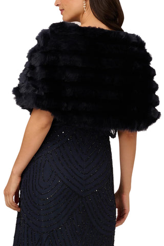 Adrianna Papell Stone Broach Faux Fur - Midnight - Back