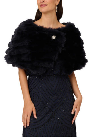 Adrianna Papell Stone Broach Faux Fur - Midnight - Front