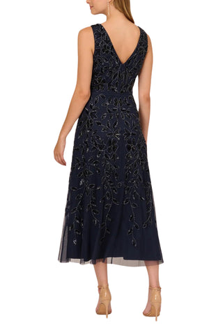 Adrianna Papell Embellished V-Neck Dress - NAVY - Back 