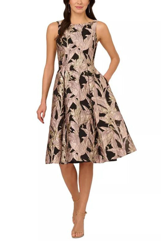 Adrianna Papell Fit & Flare Metallic Jacquard Dress | Available at Curated Brands in Los Angeles Adrianna Papell Fit & Flare Metallic Jacquard Dress | Available at Curated Brands in Los Angeles