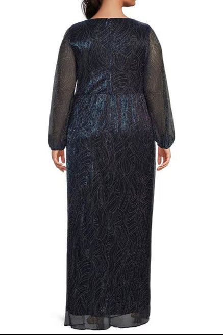 Adrianna Papell Metallic Mesh Surplice V-Neck Long Sleeve A-Line Dress (Plus Size) Adrianna Papell Metallic Mesh Surplice V-Neck Long Sleeve A-Line Dress (Plus Size)