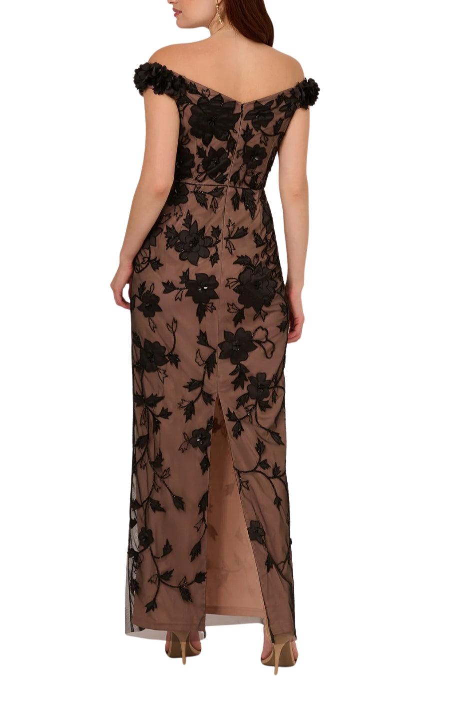 Adrianna Papell Women's Off-The-Shoulder Beaded Floral Sheath Dress - Black - Size 6 Adrianna Papell Women's Off-The-Shoulder Beaded Floral Sheath Dress - Black - Size 6