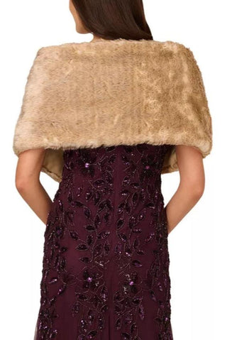 Adrianna Papell Embellished Faux Fur Wrap - CHAMPAGNE - Back