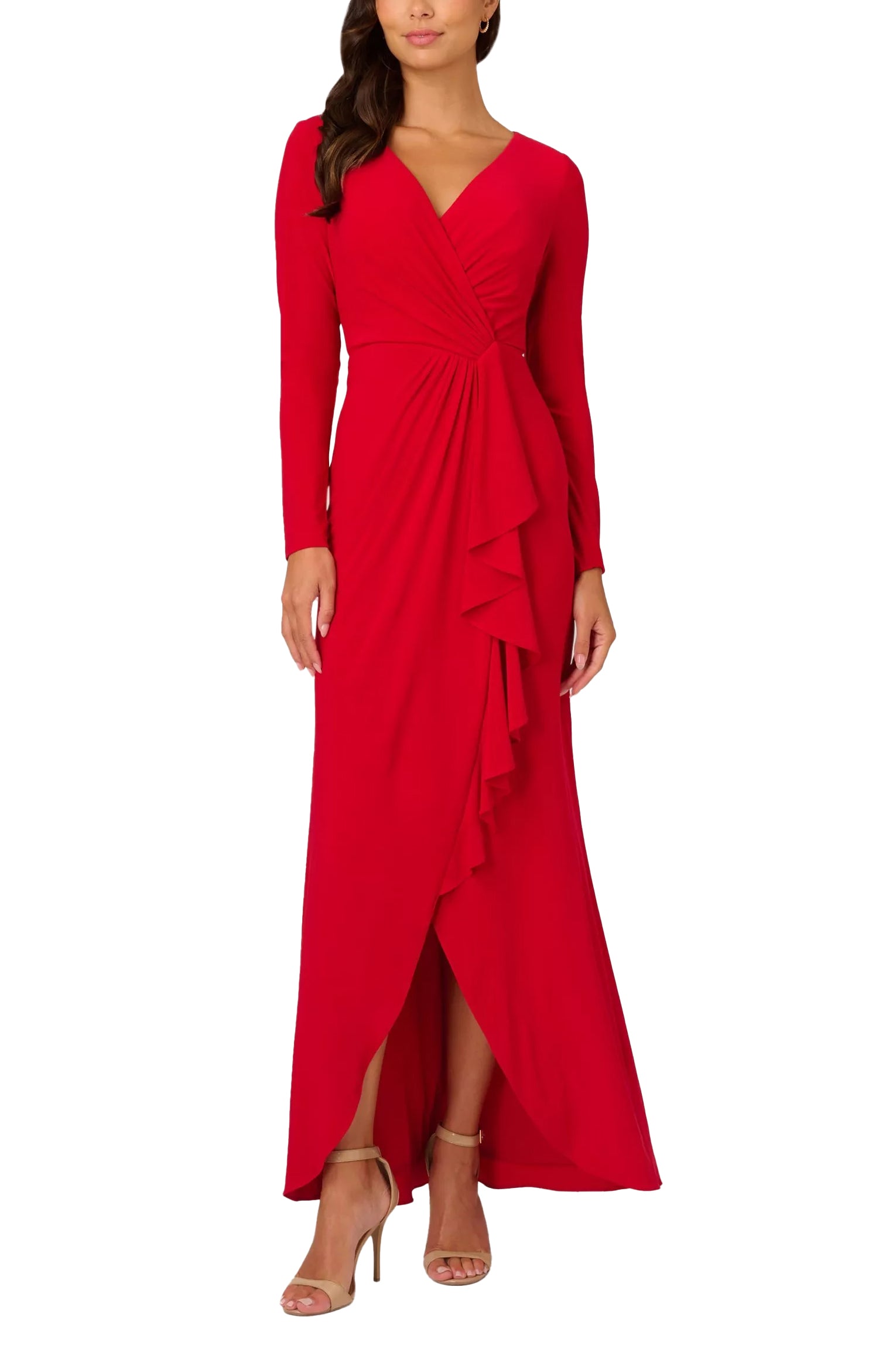 Adrianna Papell Jersey Drape Long Sleeve Dress | Available at Curated Brands in Los Angeles Adrianna Papell Jersey Drape Long Sleeve Dress | Available at Curated Brands in Los Angeles