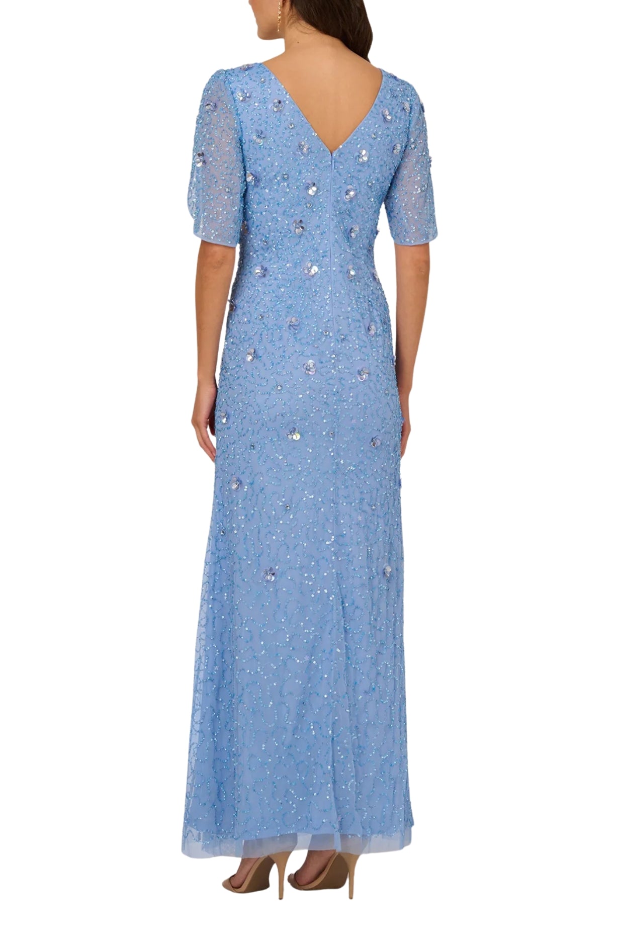 Adrianna Papell Bluebell Beaded V-Neckline Tulip Sleeves Maxi Mermaid Curated Brands Adrianna Papell Bluebell Beaded V-Neckline Tulip Sleeves Maxi Mermaid Curated Brands