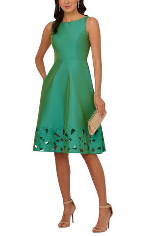 Adrianna Papell Palm Leaf Bateau Neck V-Back Neckline Wide Shoulder St – Curated Brands