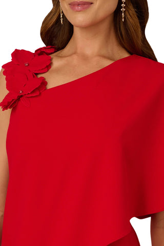 Adrianna Papell Hot Pepper Asymmetrical One-Shoulder Single Strap Cape Sleeves High-Waist Wide Leg Cut Jumpsuit