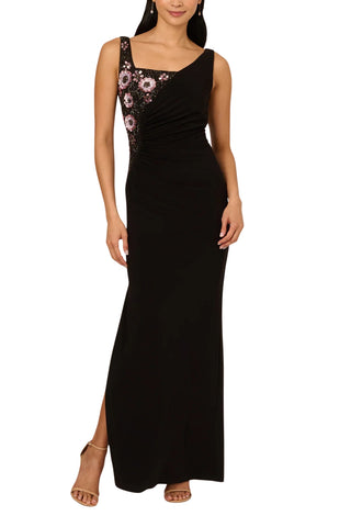Adrianna Papell Floral Beading Asymmetrical Square Neckline Sleeveless Curated Brands Adrianna Papell Floral Beading Asymmetrical Square Neckline Sleeveless Curated Brands