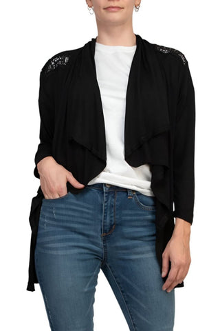 Anna Rose Sequined Long Sleeves Cardigan - BLACK - Front