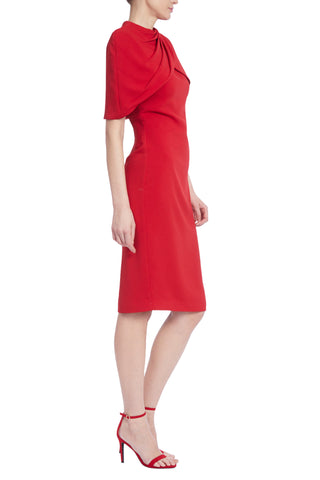 Badgley Mischka Crepe Capelet Sheath Dress - RED - Back 