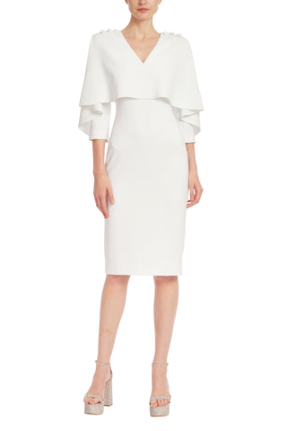 Badgley Mischka Popover Sheath Dress with Buttoned Shoulders Dress - LIGHT IVORY - Front
