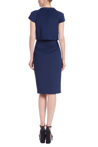 Badgley MIschka Beaded Cap-Sleeve Midi-Dress - NAVY - Back 