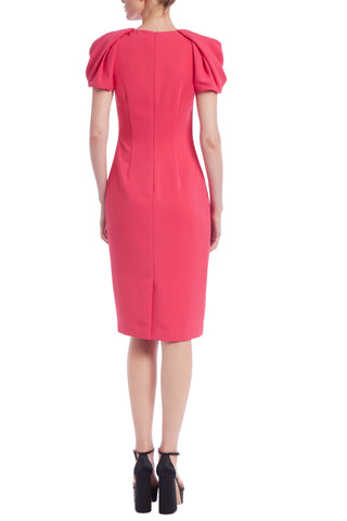 Badgley Mischka Draping Cap Sleeve Sheath Dress - ROSE - Back 