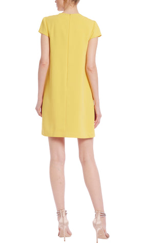 Badgley Mischka Beaded Neckline Cap Sleeve Shift Dress - YELLOW - Back