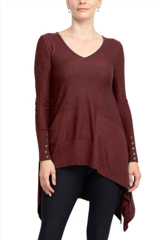 Cupio Boat Neck Long Sleeve High Low Hem Top-CURRANT CRUSH-Front View