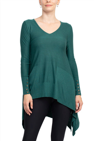 Cupio Boat Neck Long Sleeve High Low Hem Top-FOREST PINE-Front View