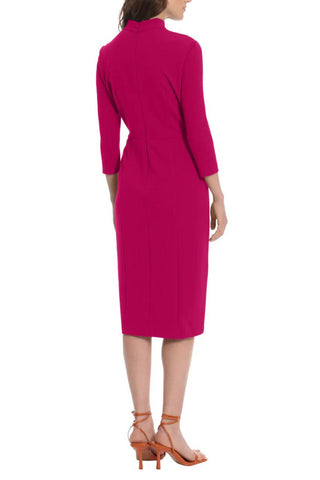 Donna Morgan Womens Knotted Crepe Sheath Dress - MAGENTA - Back 