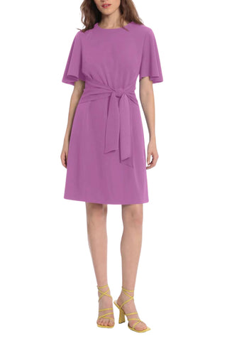 Donna Morgan Juniper Tie Front Flutter Sleeves Dress - Violet - Front