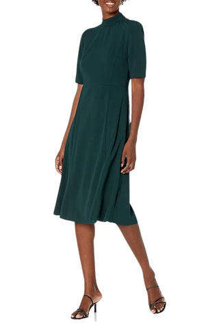 Donna Morgan Mock Neck Crepe Fit and Flare Dress - Evergreen - Side