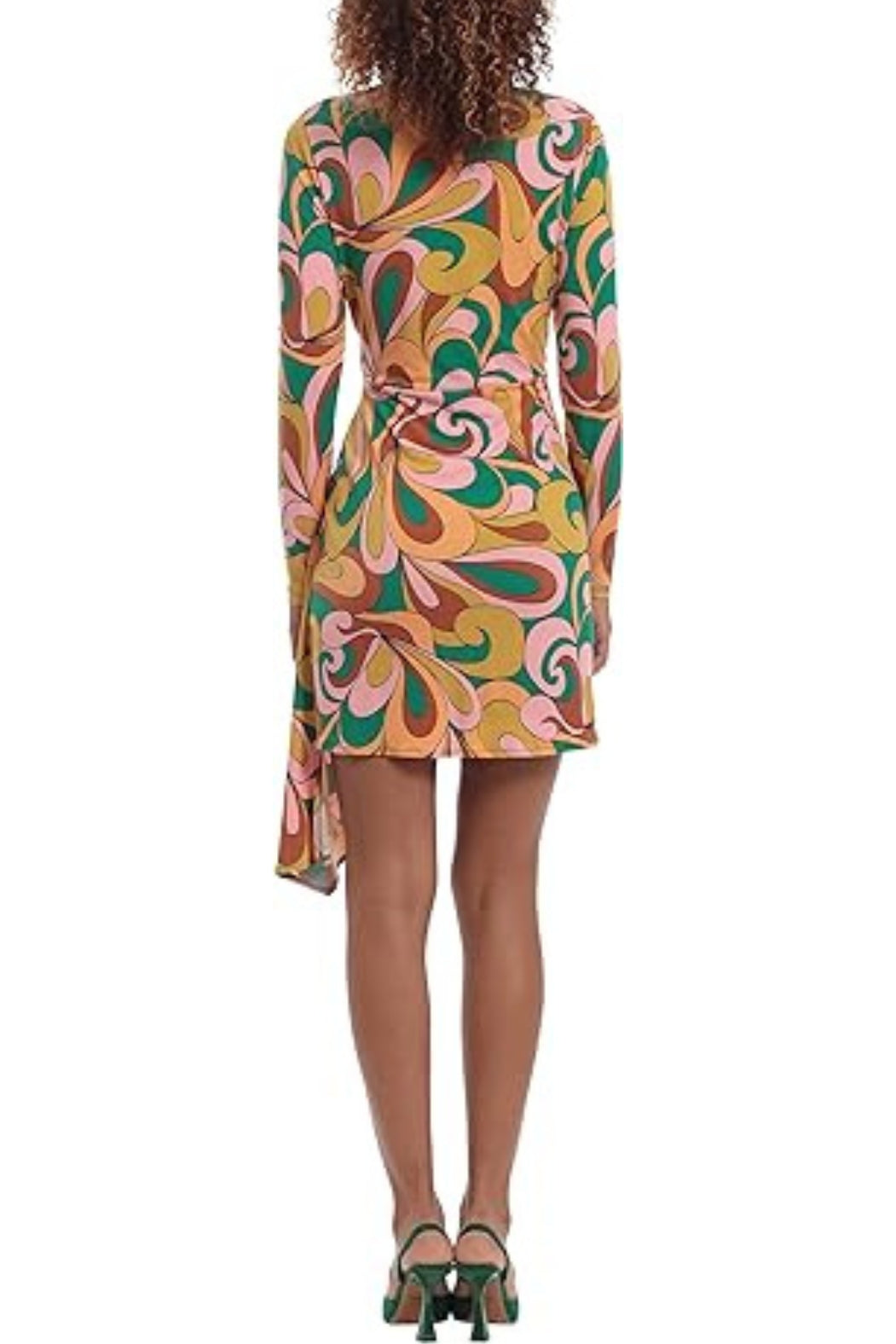 donna morgan long sleeve dress Donna Morgan Abstract Print Tie Waist Long Sleeve Fitted Midi Dress