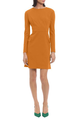 Donna Morgan Long Sleeve Sheath Dress with Flap Pockets at Side Hips - GOLD - Front