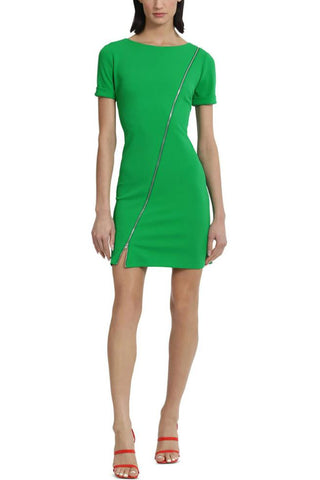 Donna Morgan Sleeve Scuba Crepe Dress with Zipper Detail