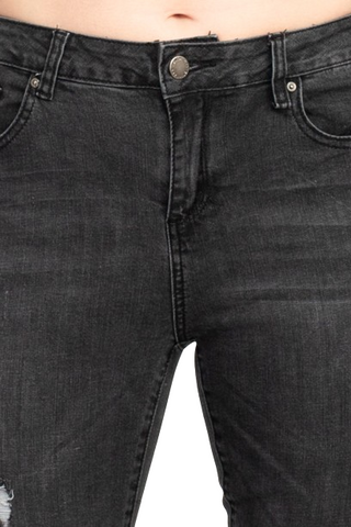 Velvet Heart Mid Waist Stretch Button & Zipper Closure Denim Pants with Pockets - Eureka Black - Detail