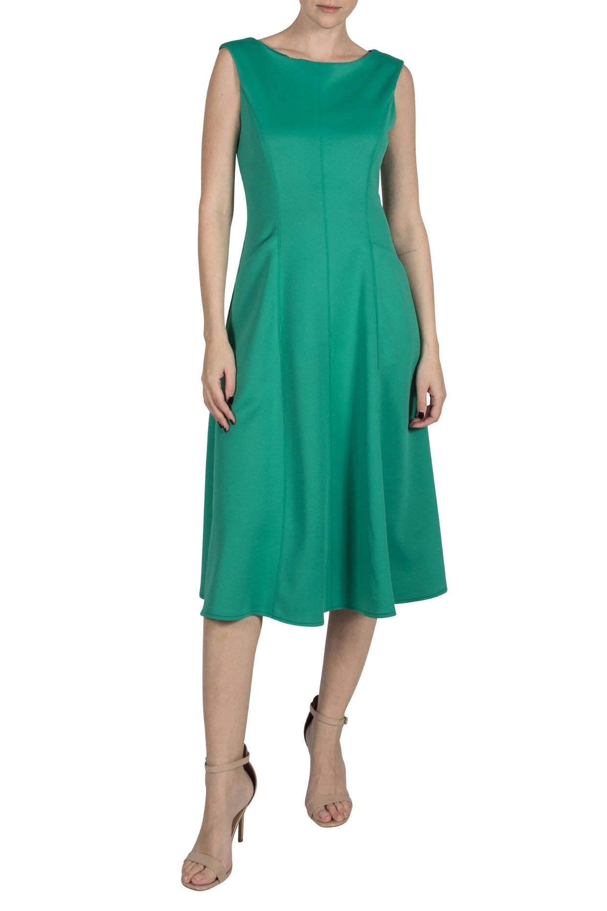 Donna Ricco Rich Green Bateau Neckline Sleeveless Zipper Closure Side Curated Brands Donna Ricco Rich Green Bateau Neckline Sleeveless Zipper Closure Side Curated Brands