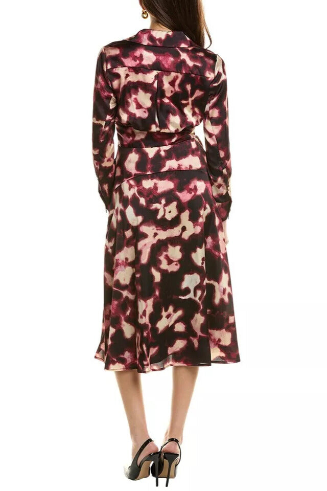 Tahari ASL V-Neck Long Sleeve Button Cuffs Slip Pockets Surplice Tie Waist Midi A-Line Satin Dress Tahari ASL V-Neck Long Sleeve Button Cuffs Slip Pockets Surplice Tie Waist Midi A-Line Satin Dress