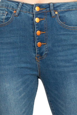 Velvet Heart Mid Waist Skinny Stretch Button Closure Denim Pants with Pockets - Vintage Blue - Detail