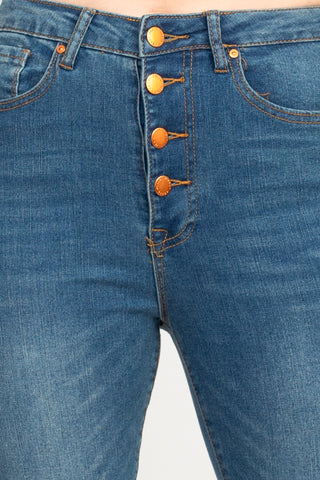 Velvet Heart Mid Waist Skinny Stretch Button Closure Denim Pants with Pockets